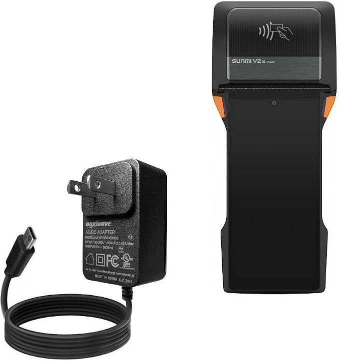 BoxWave Charger Compatible with Sunmi V2s Plus - Wall Charger Direct (15W) Rapid Charge Your Device with Built-in 3ft Cable