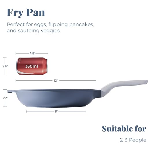 PRICUSIS Nonstick Ceramic Frying Pan, 8/10/12 Inch Non Toxic Skillet, Egg & Omelet & Chef's Pan, Induction Compatible, Dishwasher Safe,PTFE PFAS & PFOA Free (12 Inch, Gray)