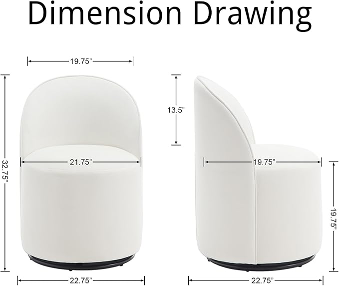 Modern Barrel Dining Chairs Set of 2, Swivel Base White Accent Chair 360°Rotating Vanity Chair Mid-Century Dining Side Chair Kitchen Chair for Living Room, Bedroom, Home, Office, Kitchen