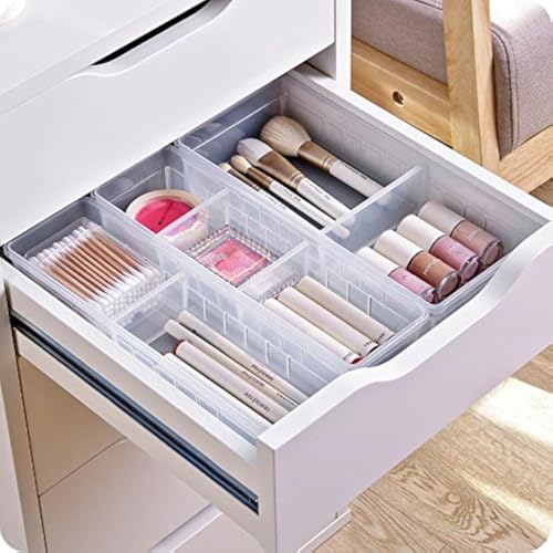 Chris.W Desk Drawer Organizer Tray with Adjustable Dividers, Multi-Drawers for Makeups, Utensil, Pens, Flatware and Junks - Set of 4 (2 Large + 2 Small),13.8 Inch Length - size: Large(2L + 2S)
