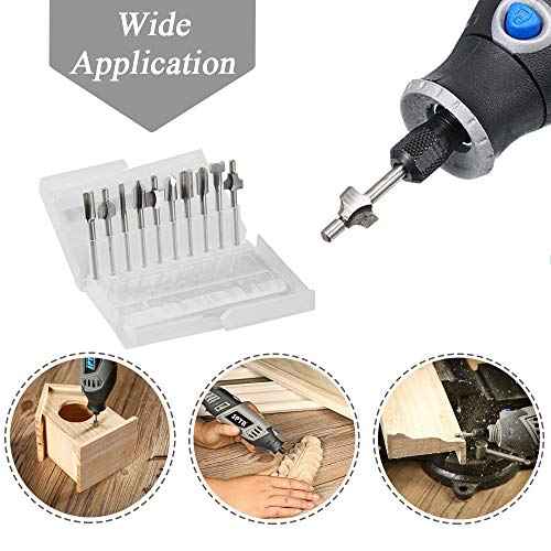 Mesee 10Pcs HSS Router Bits 1/8"(3mm) Shank Carbide Engraving Bit Set Fit Rotary Tool Tools for DIY Woodworking Edge Grooving Carving Milling Trimming