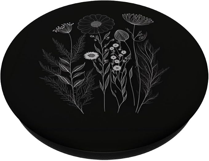 Wildflower Floral Flower Design Feminine Black PopSockets Adhesive PopGrip