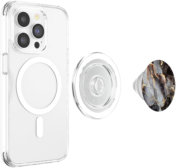 Black and White Faux Marble with Gold Accent Color PopSockets Adhesive PopGrip