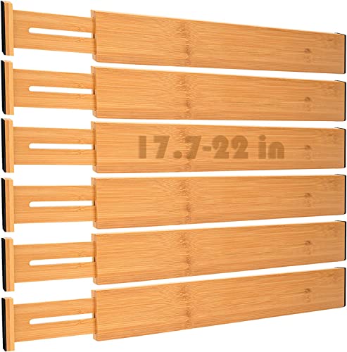 Bamboo Drawer Dividers,Kitchen Drawer Dividers Adjustable,Expandable Drawer Dividers Organizer for Kitchen large Utensils, Dressers Bathroom,Clothes,Office,Drawer Organization Separators(17.7-22 in)