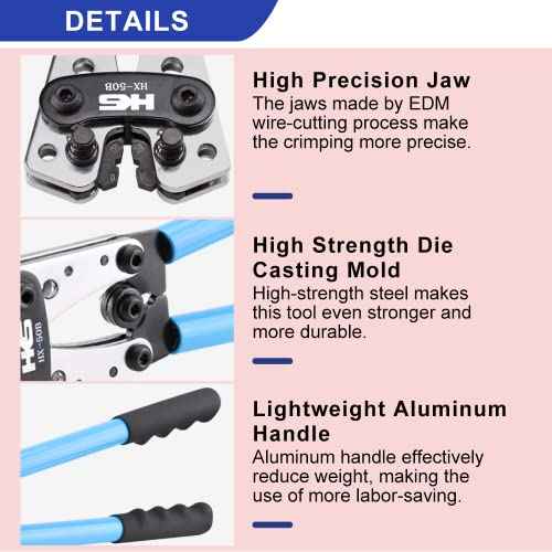 HKS Battery Cable Crimping Tool for AWG 10-1 Copper Ring Terminals, Heavy Duty Crimper for Wire Lugs