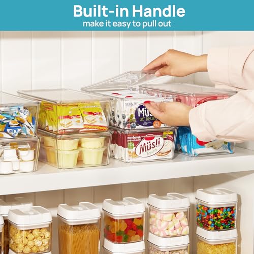 Vtopmart 8pcs Clear Organizers and Storage Bins with Lids, Stackable Plastic Storage Containers with Handles for Fridge, Freezer, Pantry, Cabinet, Kitchen Organization - size: With Lid
