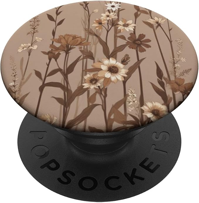 Cute Girly Brown Floral Pattern Illustration Print PopSockets PopWallet for MagSafe