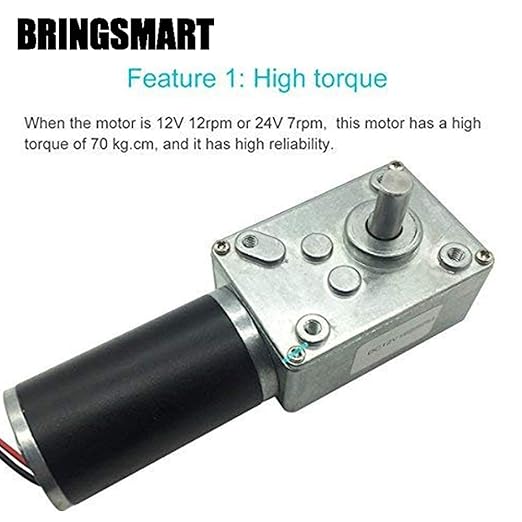 BRINGSMART 24V 40rpm DC Worm Gear Motor 40kg.cm Self-Locking Reversed Mini Turbine Geared Motor for DIY Robot Rotating Table Door Lock Curtain Machine (24V 40rpm)