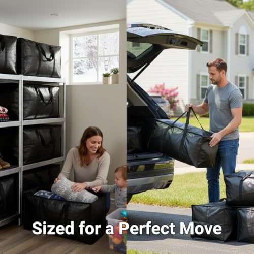 BAG-THAT! 4-Pack Black Moving Bags, Extra Large Storage Bags with Zipper, Water Resistant Packing Bags for Moving Supplies, Heavy Duty Moving Totes with Carrying Handle - size: 4 Pack