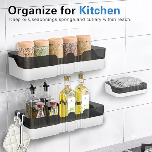 Shower Caddy No Drilling Shower Organizers with Soap Dish Toothbrush Holder and Hooks Plastic Detachable Large Bathroom Countertop Organizer - size: Shower Caddy + Toothbrush Holder + Soap Dish