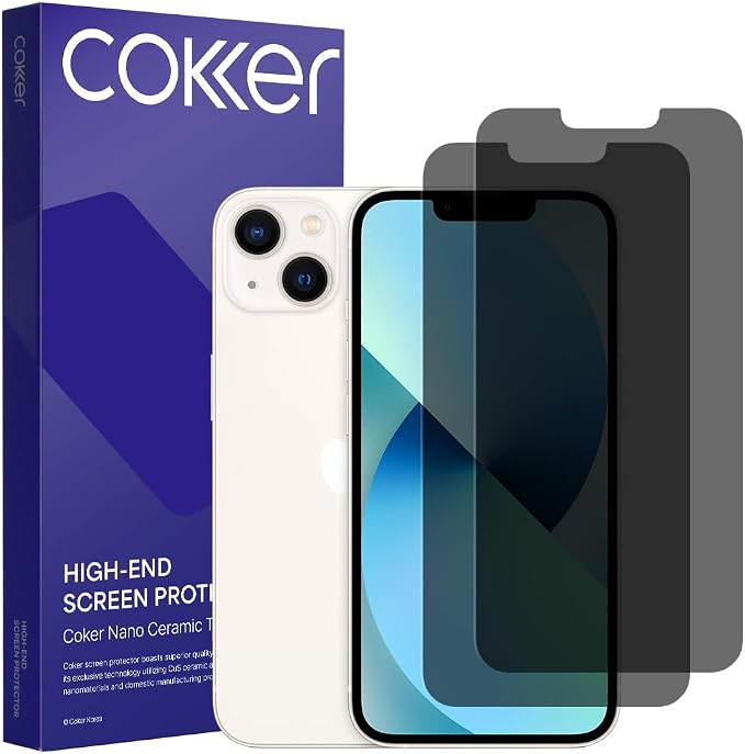 COKER 2PACK Privacy Screen Protector for iPhone 12 Mini Anti Spy 9H Hardness Shatterproof Anti-Scratch Anti-Fingerprint Touch Sensitive PET Film Blue Light Filter Easy Install