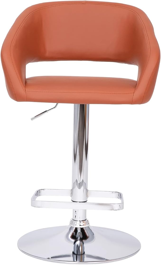 Flash Furniture Erik Comfortable & Stylish Contemporary Barstool with Rounded Mid-Back and Foot Rest, Adjustable Height - Cognac Vinyl with Chrome Base