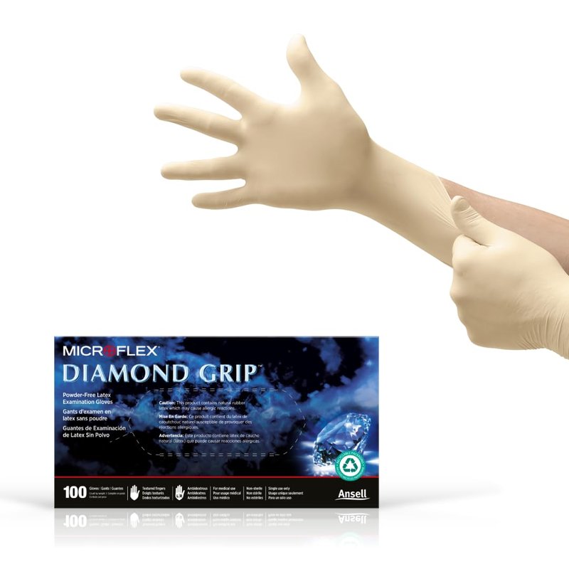 Ansell MICROFLEX Diamond Grip MF-300 Disposable Latex Gloves for Automotive, Healthcare, Machinery Industries