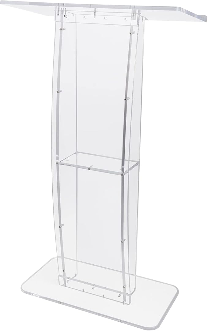 VEVOR Acrylic Podium, 47" Clear Acrylic Podium Stand with Wide Reading Surface & Storage Shelf, Floor-Standing Clear Pulpits Acrylic for Church Office School