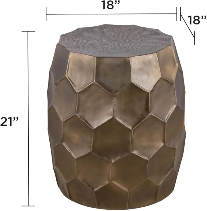 Modern Contemporary Round Aluminum Material 32" Coffee Table and 21" Height Table 2PC Table Set with Glossy Diamond-Patterned Base Antique Gold