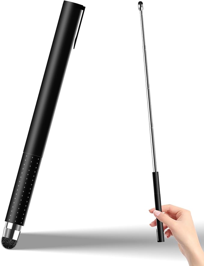 Universal Telescopic Stylus Pen for Touch Screens Retractable Pointer Stick Stylus with Special Flocking Tip Pointers for Classroom Pointer Finger Stick Anti Slip Pen Clip Black