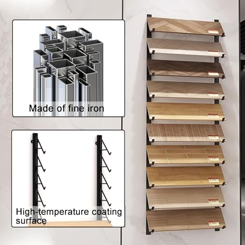Wall Mounted Floor Tile Storage Rack, 10-Layer Porcelain Sample Display Stand, 55.1in/140cm High Multi Row Ceramic Stone Show Shelf, Card Slot Depth 8.1in/20.5cm (Gold) - color: Gold