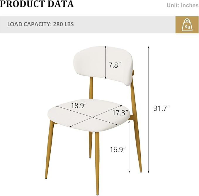 Velvet Dining Chairs Set of 6, Modern Kitchen Chairs with Curved backrests and Metal Legs, Upholstered Dining Chairs for Dining Room,White and Gold