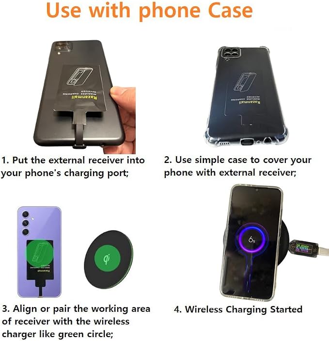 External Type-C Wireless Charging Adapter for Samsung Galaxy A54 A34 A24 A14 5G Phone with Qi Charger PAD