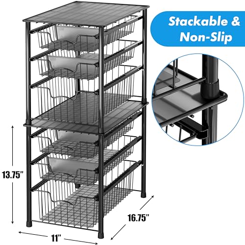 Simple Houseware Stackable 3 Tier Sliding Basket Organizer Drawer, Black - color: Black, size: 3-tier
