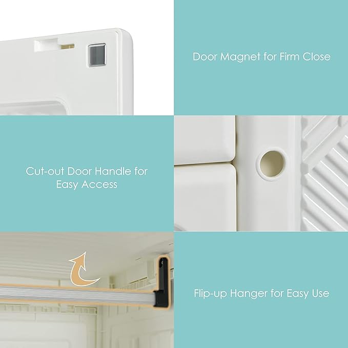Tangkula Portable Closet Wardrobe, Foldable Clothes Organizer with Cubby Storage, Hanging Rods, Easy Assemble Clothing Storage with Magnet Doors, Folding Bedroom Armoire (8 Cubbies & 2 Rods)