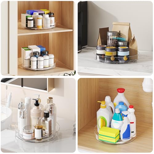 4 Pack Clear Lazy Susan, 9+10 Inch Turntable Organizer, Non-Skid Rotating Tray for Cabinet, Kitchen Pantry Organization and Storage, Acrylic Spinner for Refrigerator, Bathroom Vanity and Spice Rack - size: 9+10inch - 4 Pack