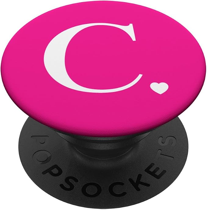 Hot Pink White Monogram Letter C Initial Heart Design PopSockets Adhesive PopGrip