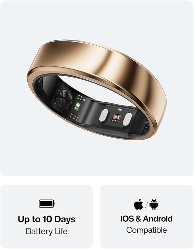 RingConn Gen 2 Air, Ultra-Thin AI Smart Ring, 10-Day Battery Life, Fitness/Sleep/Stress/HR Tracker for Women&Men, No App Fee for Standard Features, iOS & Android Compatible (Size 8, Dune Gold)