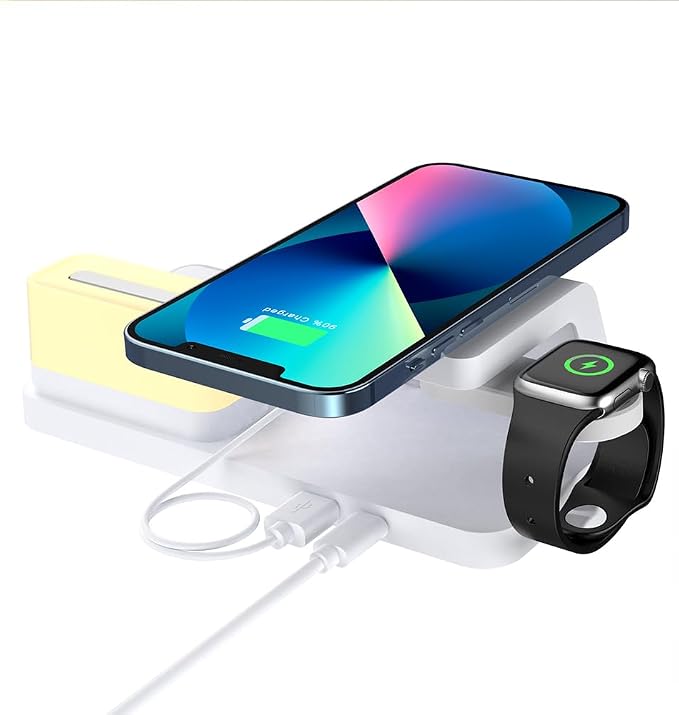 IHAO 3in1 Multifunctional Foldable Wireless Charging Station with LED Ambient Night Light Fast QC3.0 Charger for Phone iWatch Headphone Space-Saving Auto-Shutoff &amp Overcharge Protection-Black
