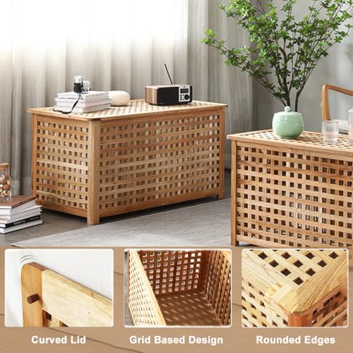 Solid Wood Storage Bench, Large Storage Bin Deck Box with Removab Bag, Wood Coffee Table for Entryway, Living-room, Bedroom, Patio, DIY Bunny House, 39x20x20in