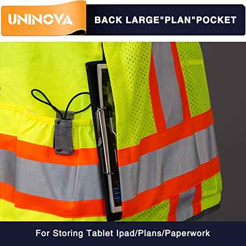 UNINOVA Surveyor Safety Vest Reflective for Men,Class 2 Heavy Duty Safety Vests Reflective with Pockets and Zipper