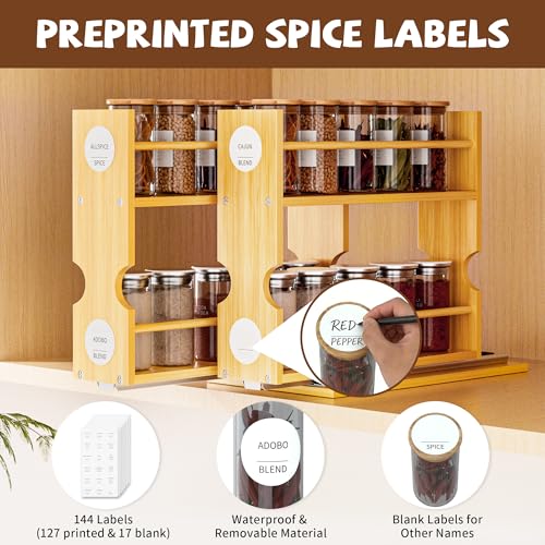Jolitac Bamboo Pull Out Spice Rack for Cabinet, Slide Out Drawers, Space-Saving Seasoning Kitchen Pantry Sliding Vertical Organization, Easy to Install, 6" Wide, 2 Drawers(1.85" Wide), 2-Tier - size: 6" Wide, 2 Drawers(1.85" Wide), 2-Tier