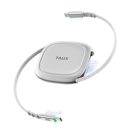 TALIX 240W Retractable USB C to USB C Cable PD 3.2 Fast Charging-3.94FT | Mag Snap Storage E-Marker Chip Anti-Tangle Retractable Cord for Travel MacBook iPhone 17 Samsung S25