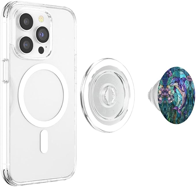 Dolphin Stained Art Effect Stain Art Floral Sea Teal Purple PopSockets PopGrip for MagSafe