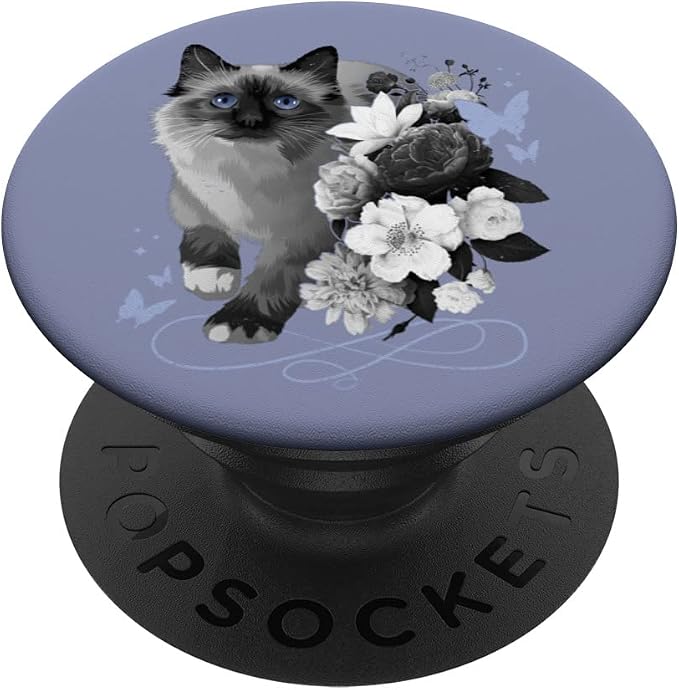 Siamese cat with flowers vintage look floral Siam Cat PopSockets Adhesive PopGrip