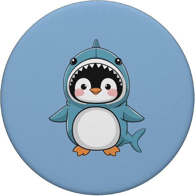 Cute Penguin Dressed As Shark Funny Kawaii Penguin PopSockets PopGrip for MagSafe