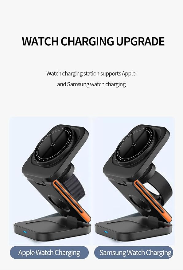 3 in 1 Wireless Charging Station Foldable Magnetic Travel Charger Stand Compatible with iPhone 16/15/14/13/12 SeriesWatch(20W USB-C Charger Included)
