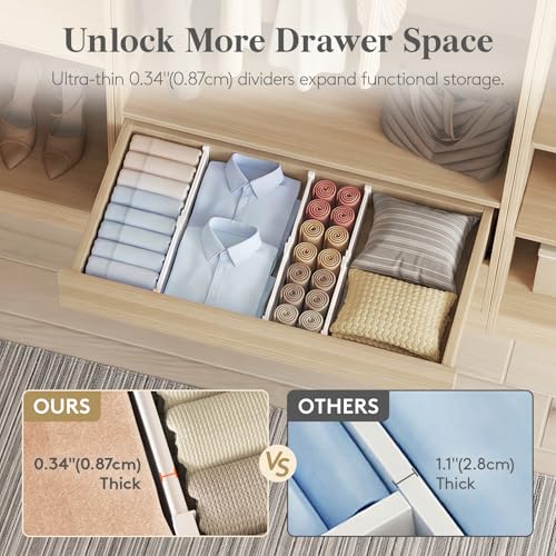 Lifewit Drawer Dividers for Clothes, 3.2" Tall 10.5"-16.5" Expandable Dresser Drawer Organizers, Adjustable White Plastic Separators for Kitchen, Cabinet, Nursery, Socks & Underwear Storage, 4 Pack - size: 3.2"H, 10.5-16.5"L
