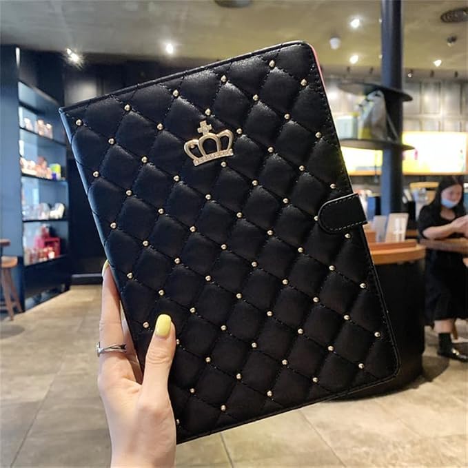 for iPad Air 13 Inch M4/M3/M2 (2026/2025/2024) Smart Case Auto Wake/Sleep Shockproof PU Leather Girls Woman Flip Magnetic Cute Crown Diamonds Kickstand Folio Cover for iPad Air 13 Black