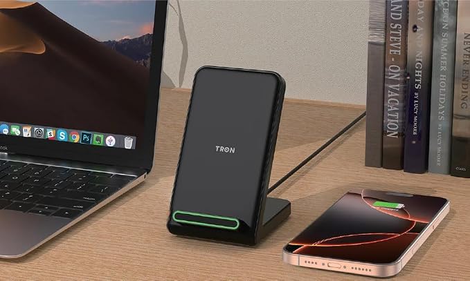 TRON Wireless Fast Charging Stand 15W Induction Charger with LED Light 6FT Cable – Compatible Android S24/S23/S22/S21/S20 Note 20/10 iPhone 17/16/15/14/13/12 (TR66)