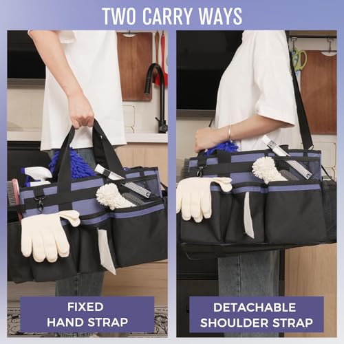 SCAVATA Wearable Cleaning Caddy, Cleaning Caddy Supplies Organizer with Handle & Shoulder Straps for Housekeepers, Under Sink & Car Cleaning Tool Organizers Bag with 4 Foldable Divider (CeruleanBlue) - color: CeruleanBlue