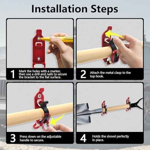 (8 Pack) Shovel Mount for Roof Rack, Metal Rubber Clamp Wall Mounting Brackets, Axe Holder Clamp Mount Kit for Roof Rack Truck Boats Military Equipment and Tools, Red