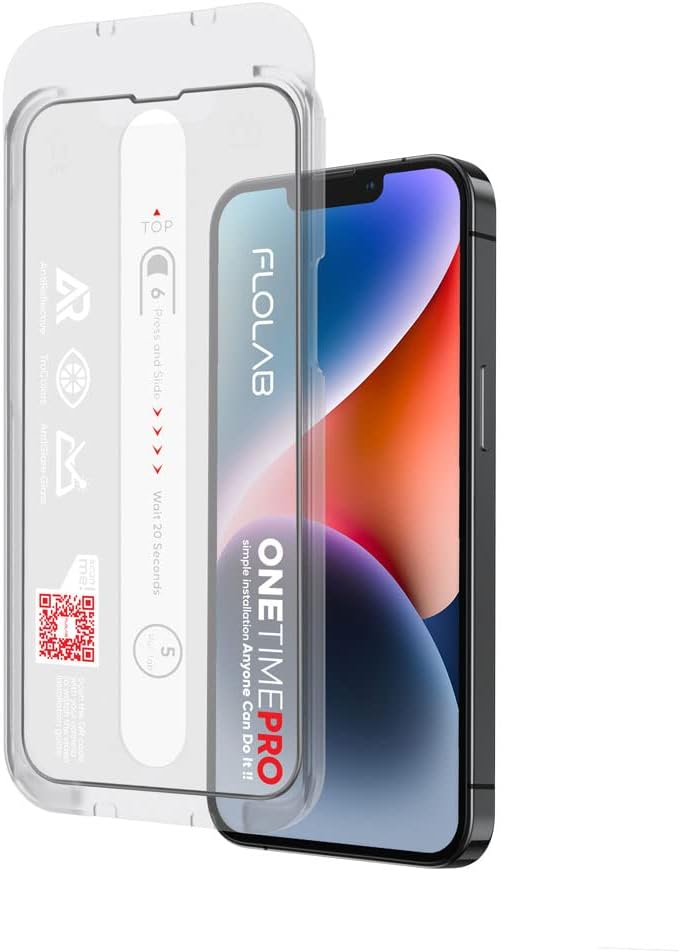 FLOLAB NanoArmour ONETIME PRO Protects Privacy Screen Protector for iPhone 14 Plus / 13 Pro Max - Anti Reflective Tempered Glass Durable Easy Installation Dust Free