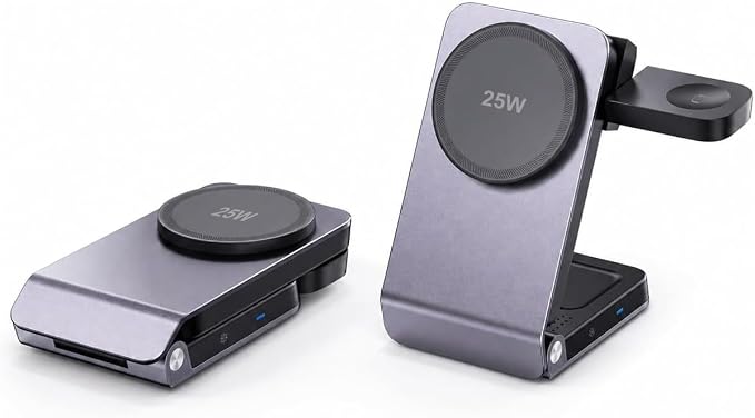 3 in 1 Wireless Charging Station with TEC Active Cooling | 25W Fast Charger for MagSafe Magnetic Foldable Charger Stand