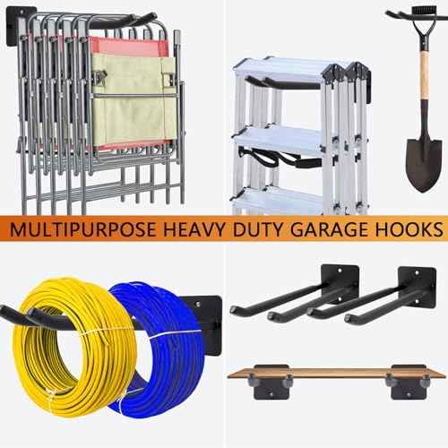 Sinoer Upgraded Garage Hooks,Shed Organizer, Utility Steel Garage Storage Hooks, 14 Inch Square Tube Garage Wall Mount Double Hooks for Yard, Tools, Car Tire, Garden Tools, 2 Pieces