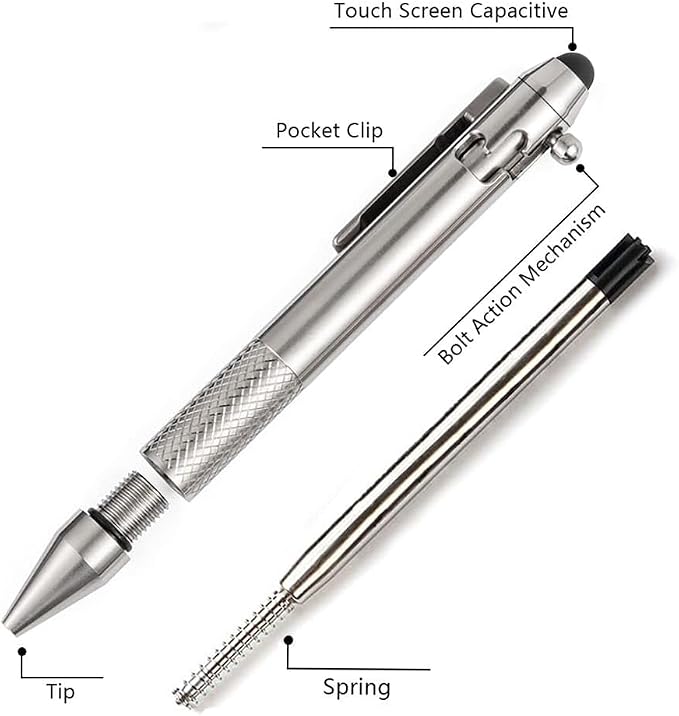 Cool Hand 4.9'' Brass Bolt Action Pen with Retractable Stylus Tip | for Any Touch Screen Ballpoint Ink Refillable Compact Size Skelton Out Deep Pocket Clip (Brass)