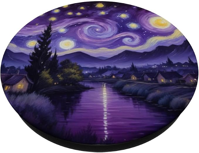 Purple Night Sky Landscape Illustration Print PopSockets PopWallet for MagSafe