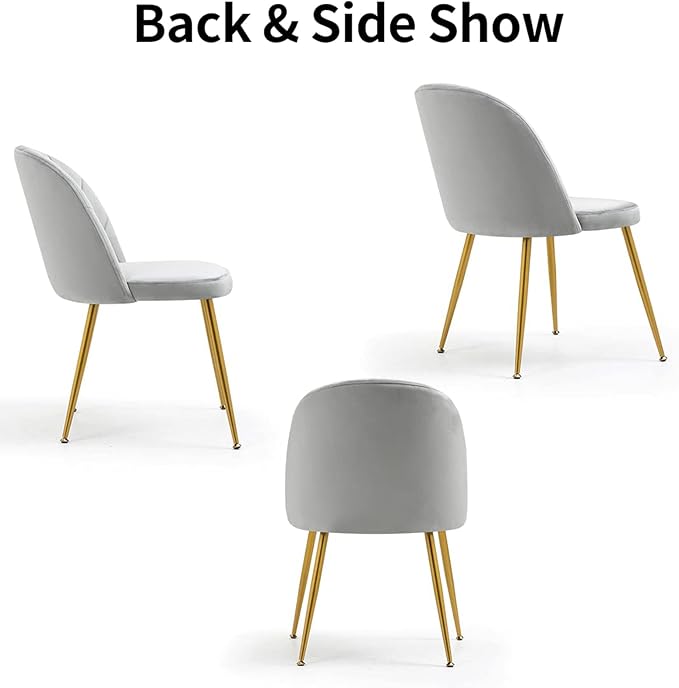 Velvet Dining Chairs Set of 4, Upholstered Mid Century Modern Dining Chairs, Armless Accent Chair with Metal Gold Legs for Living Room, Kitchen, Dining Room, Grey