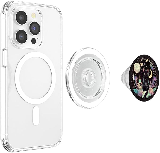 Moon Phases Crystal Witchy Cute Black Cat Kawaii Pastel Goth PopSockets Adhesive PopGrip