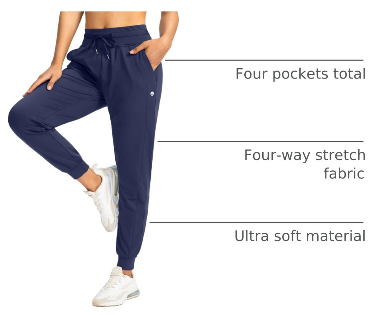 G Gradual Women's Joggers Pants with Zipper Pockets High Waisted Athletic Tapered Sweatpants for Women Workout Lounge (Navy, Medium)